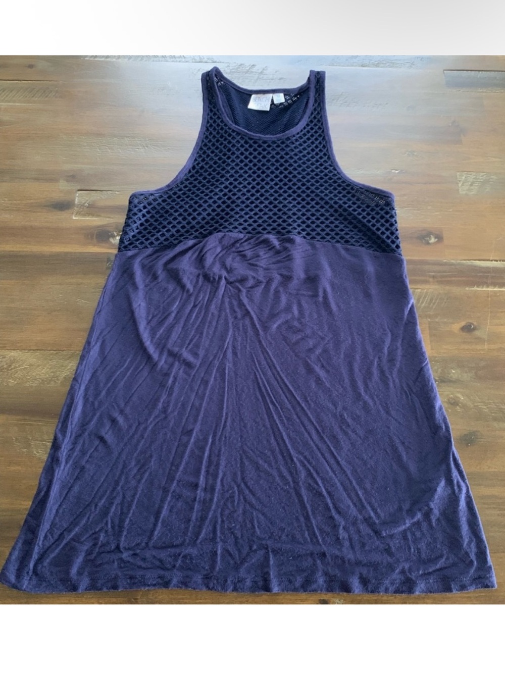 Beach Break navy blue netted racerback swimsuit coverup dress EUC